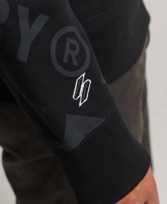 erkekler Superdry siyah her yeri baskılı logolu dökümlü ekip sweatshirt NNTB786