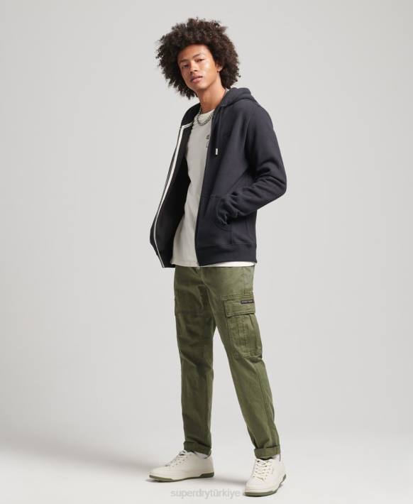 erkekler Superdry siyah organik pamuklu eski logo işlemeli fermuarlı kapüşonlu svetşört NNTB612