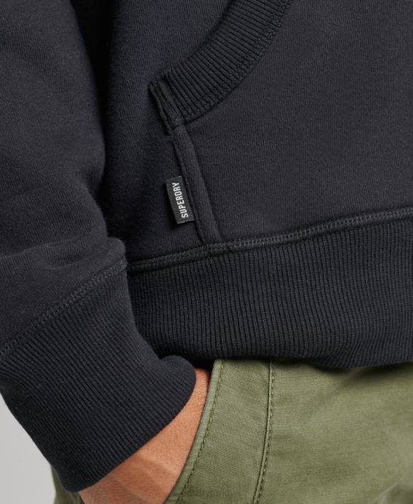 erkekler Superdry siyah organik pamuklu eski logo işlemeli fermuarlı kapüşonlu svetşört NNTB612