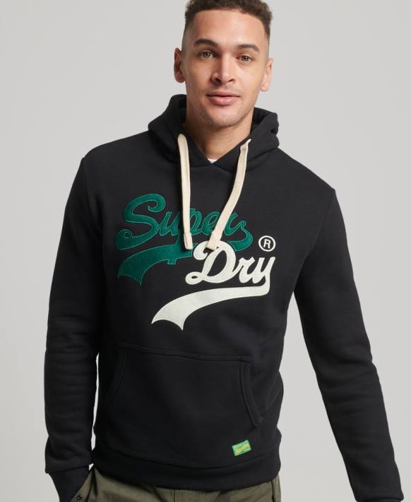 erkekler Superdry siyah vintage logo ilgi kapşonlu NNTB5145