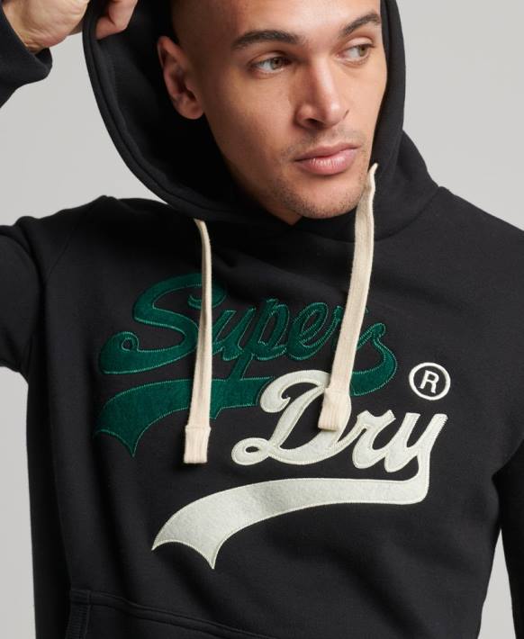 erkekler Superdry siyah vintage logo ilgi kapşonlu NNTB5145