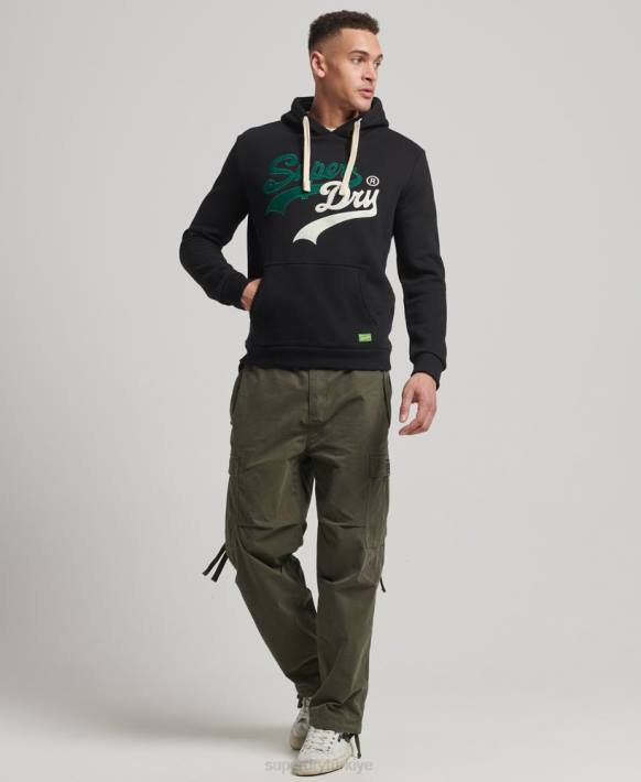 erkekler Superdry siyah vintage logo ilgi kapşonlu NNTB5145