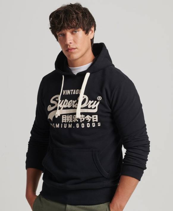 erkekler Superdry siyah vintage logo miras kapşonlu NNTB5223