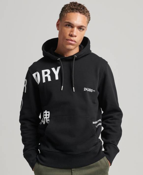 erkekler Superdry siyah yığılmış logo baskılı bol kapşonlu NNTB5084