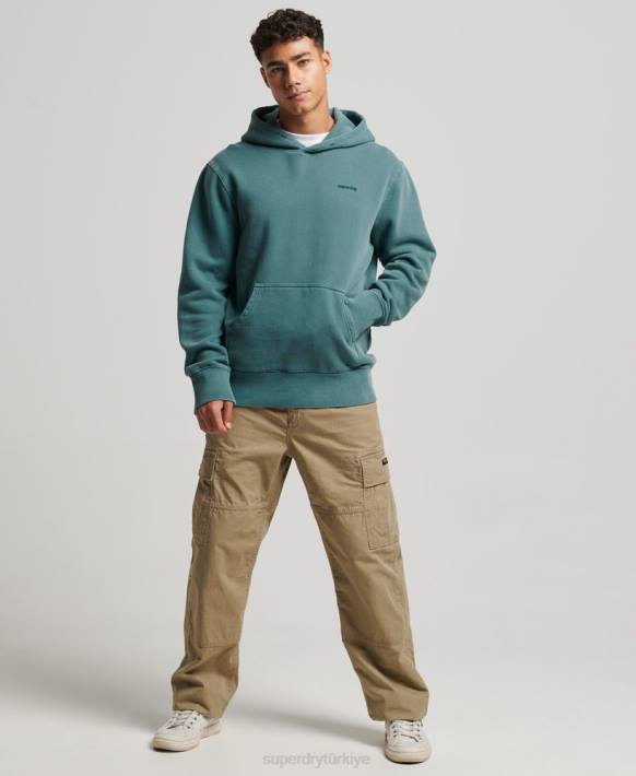 erkekler Superdry turkuaz eski yıkanmış kapşonlu NNTB764