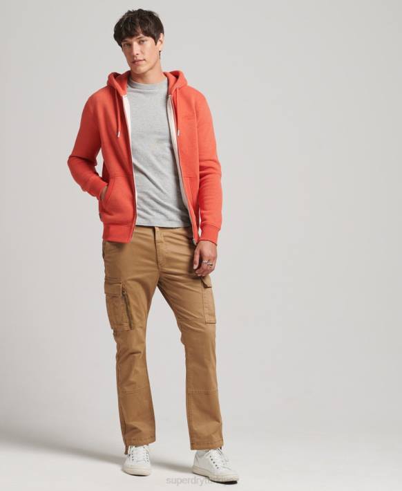 erkekler Superdry turuncu organik pamuklu eski logo işlemeli fermuarlı kapüşonlu svetşört NNTB512