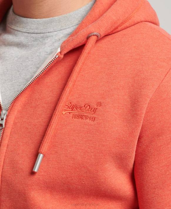 erkekler Superdry turuncu organik pamuklu eski logo işlemeli fermuarlı kapüşonlu svetşört NNTB512