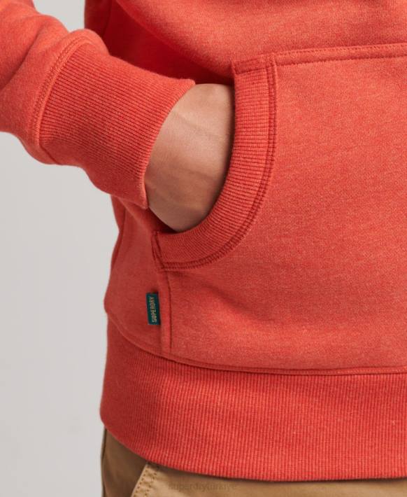 erkekler Superdry turuncu organik pamuklu eski logo işlemeli fermuarlı kapüşonlu svetşört NNTB512