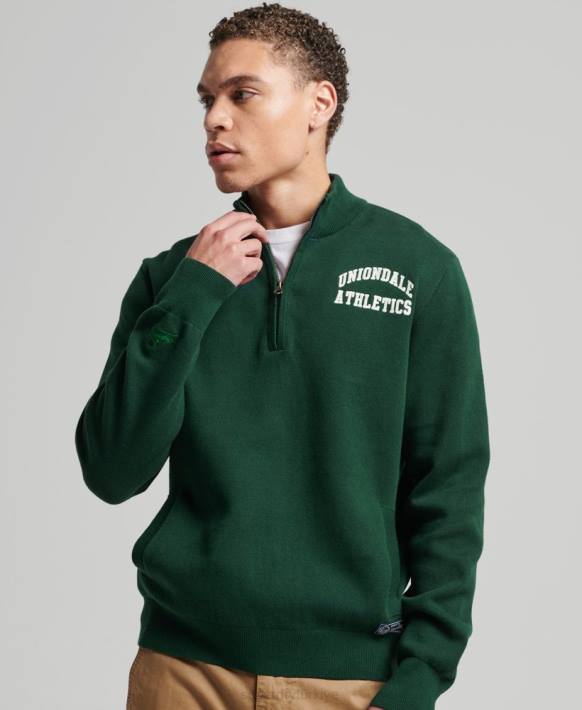 erkekler Superdry yeşil eski kolej henley sweatshirt NNTB561