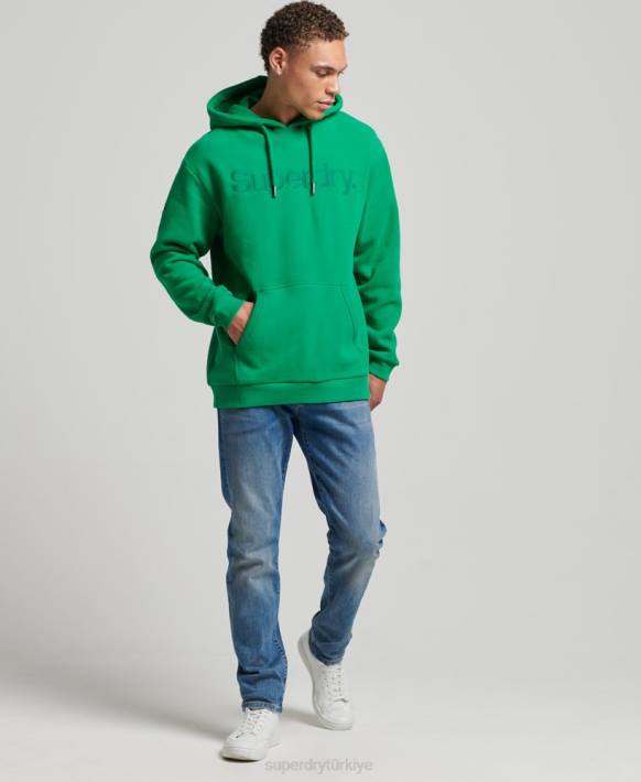 erkekler Superdry yeşil işlemeli ton çekirdekli logolu kapşonlu NNTB5177