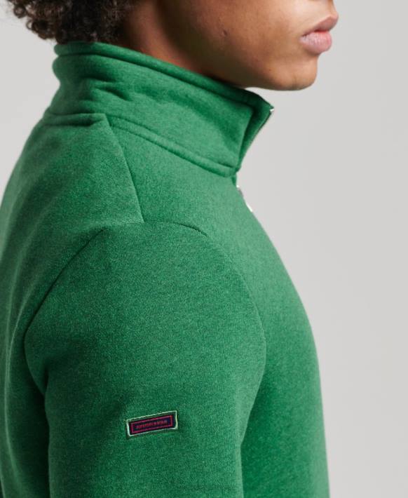 erkekler Superdry yeşil organik pamuklu eski logo fermuarlı henley sweatshirt NNTB5133