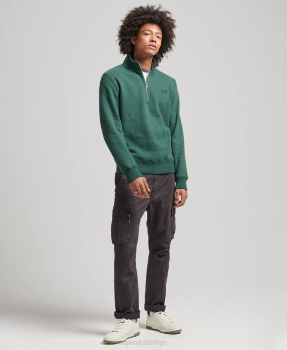 erkekler Superdry yeşil organik pamuklu essential logolu yarım fermuarlı sweatshirt NNTB5130