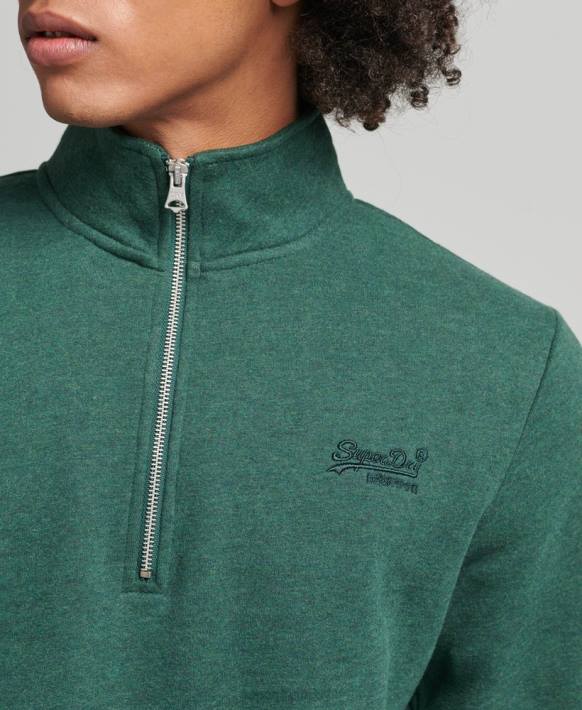 erkekler Superdry yeşil organik pamuklu essential logolu yarım fermuarlı sweatshirt NNTB5130