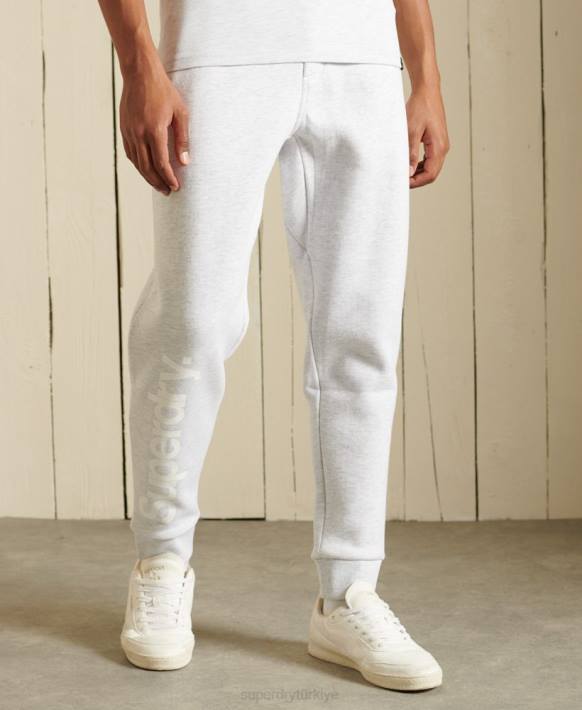 erkekler Superdry açık gri core logolu fırçalanmış jogger pantolon NNTB6445