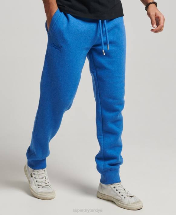 erkekler Superdry mavi organik pamuklu eski logo işlemeli jogger pantolon NNTB6371