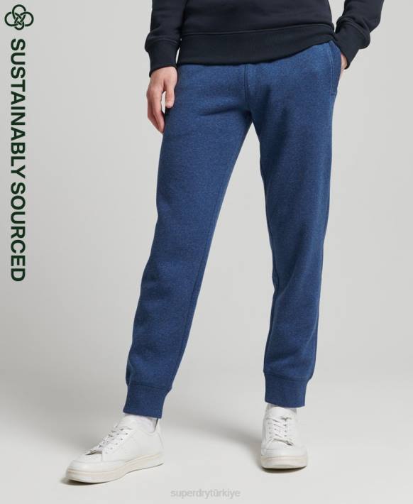 erkekler Superdry mavi organik pamuklu eski logo işlemeli jogger pantolon NNTB6383
