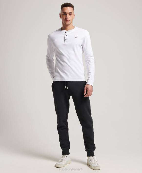 erkekler Superdry siyah vintage logo işlemeli manşetli jogger pantolon NNTB105