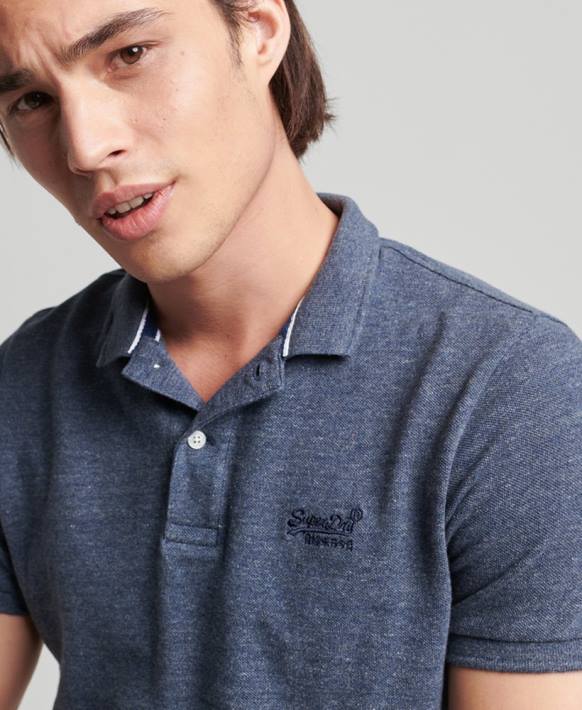 erkekler Superdry Donanma organik pamuklu temel klasik pike polo gömlek NNTB6481