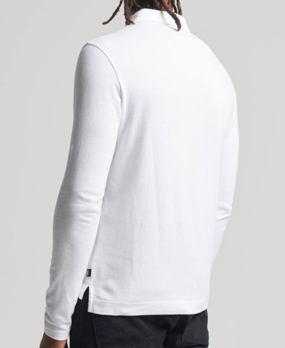 erkekler Superdry beyaz studios organik pamuklu uzun kollu polo tişört NNTB6461