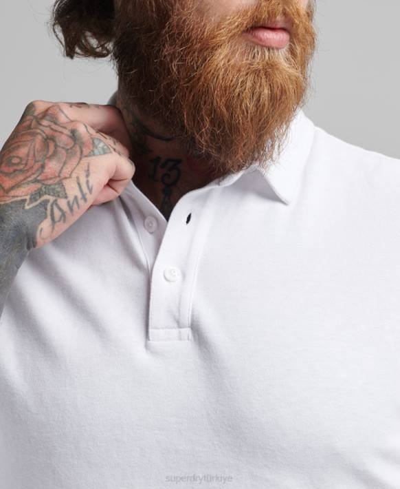 erkekler Superdry beyaz uzun kollu pamuklu jarse polo gömlek NNTB6360