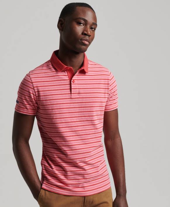erkekler Superdry kırmızı organik pamuklu akademi çizgili polo gömlek NNTB6501