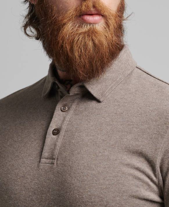 erkekler Superdry kahverengi uzun kollu pamuklu jarse polo gömlek NNTB6451