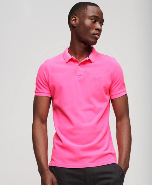 erkekler Superdry pembe yok edilmiş polo gömlek NNTB78