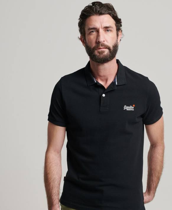 erkekler Superdry siyah klasik pike polo gömlek NNTB36