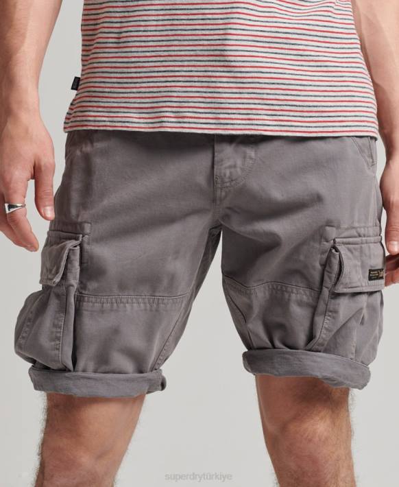 erkekler Superdry gri organik pamuk eski çekirdek kargo ağır şort NNTB335