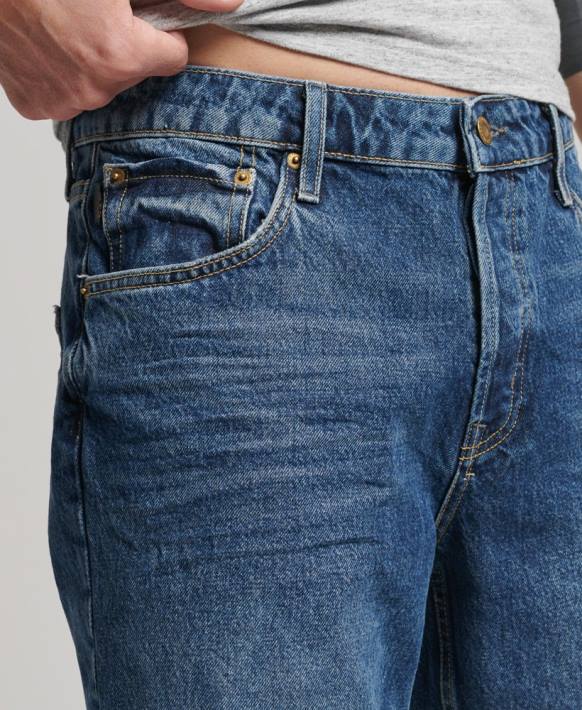 erkekler Superdry koyu mavi organik pamuklu eski düz kısa NNTB273