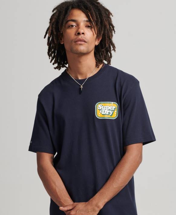 erkekler Superdry Donanma Cooper retro 70'ler grafik tişört NNTB4811