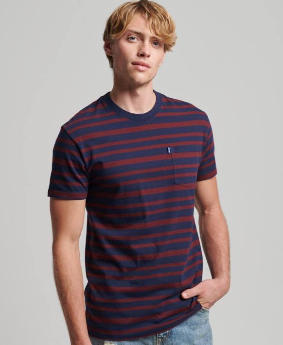 erkekler Superdry Donanma organik pamuk essential logolu çizgili t-shirt NNTB4825