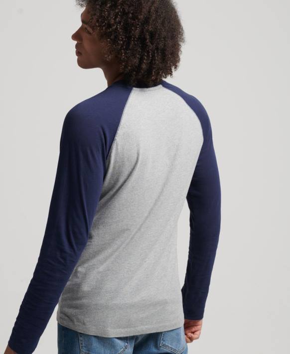 erkekler Superdry Donanma organik pamuklu temel uzun kollu beyzbol top NNTB1578