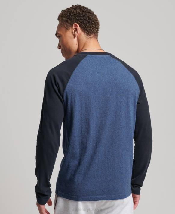 erkekler Superdry Donanma organik pamuklu temel uzun kollu beyzbol top NNTB6446