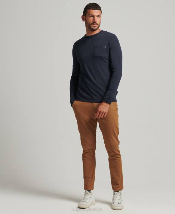 erkekler Superdry Donanma organik pamuklu uzun kollu askılı jarse üst NNTB6479