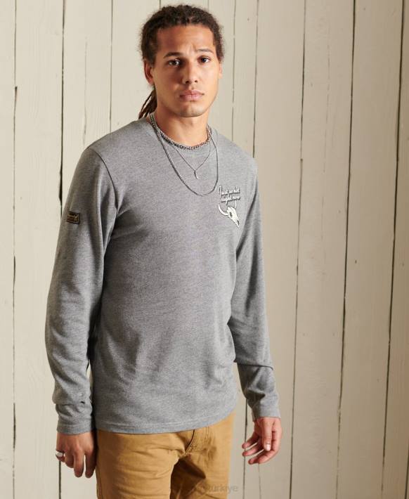 erkekler Superdry açık gri miras dağ uzun kollu top NNTB6470