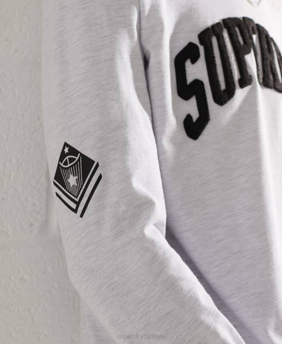erkekler Superdry açık gri üniversite kemeri uzun kollu üst NNTB1551