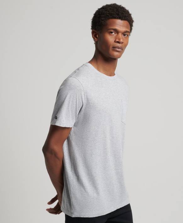 erkekler Superdry açık gri organik pamuklu bisiklet yaka, düğümlü cepli t-shirt NNTB4833