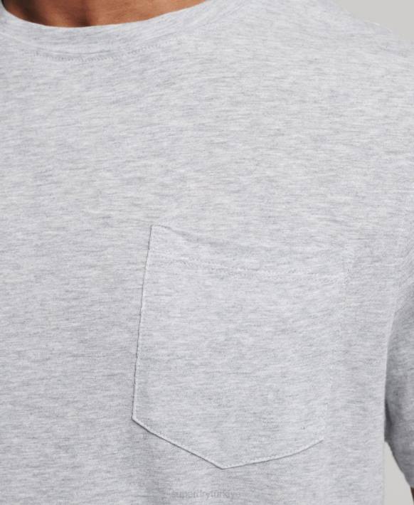 erkekler Superdry açık gri organik pamuklu bisiklet yaka, düğümlü cepli t-shirt NNTB4833
