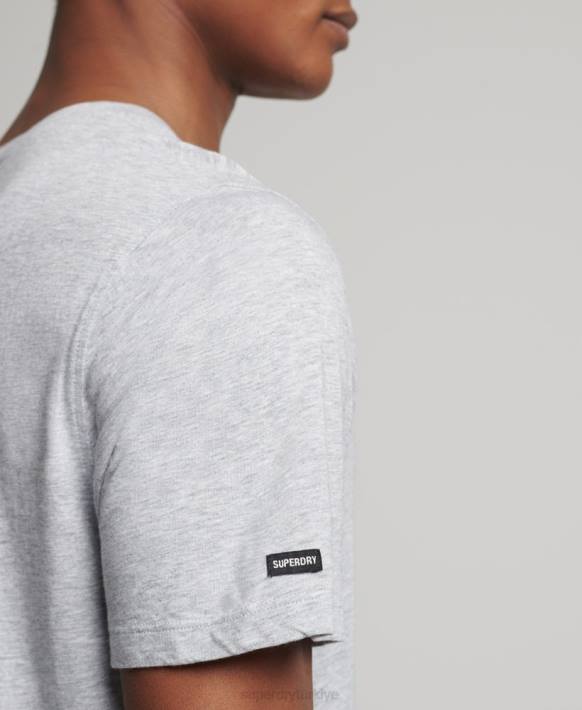 erkekler Superdry açık gri organik pamuklu bisiklet yaka, düğümlü cepli t-shirt NNTB4833