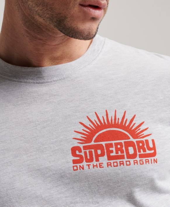 erkekler Superdry açık gri seyahat çıkartması uzun kollu üst NNTB1499