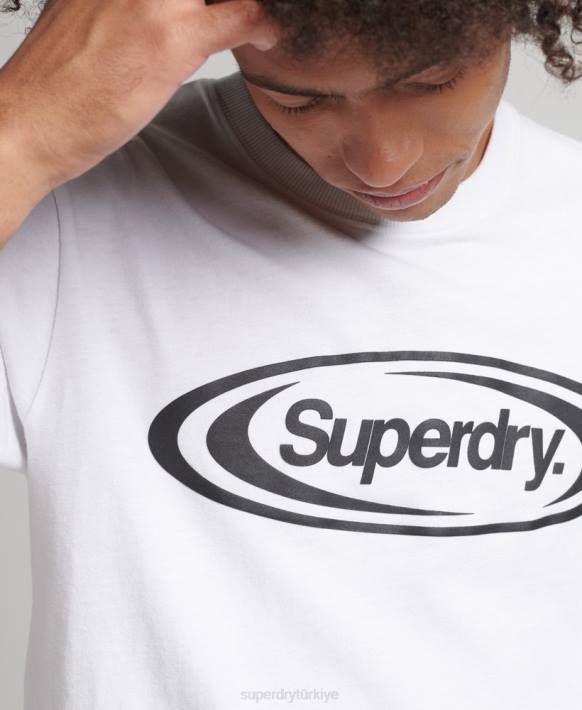 erkekler Superdry beyaz 90'ların logolu tişörtünde oyun NNTB4813