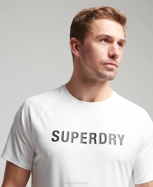 erkekler Superdry beyaz Train active logolu kısa kollu t-shirt NNTB1422