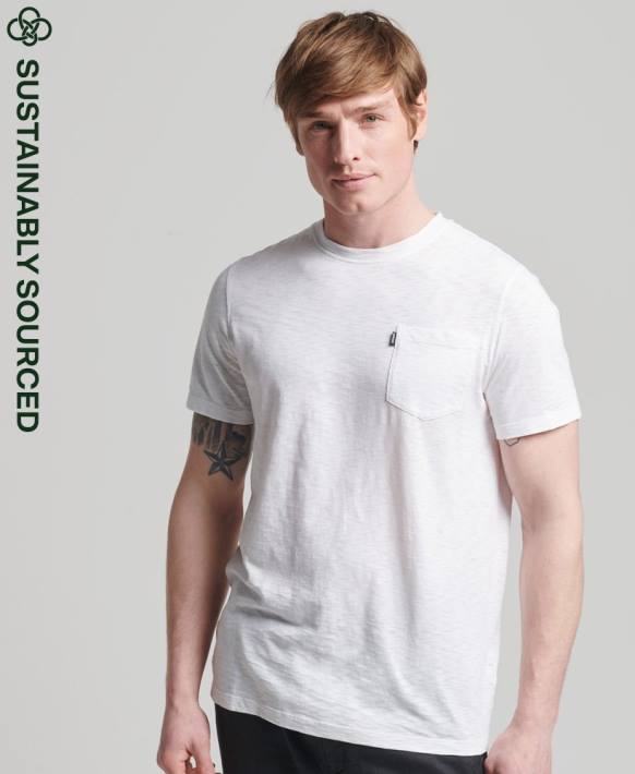 erkekler Superdry beyaz organik pamuklu bisiklet yaka, düğümlü cepli t-shirt NNTB4865