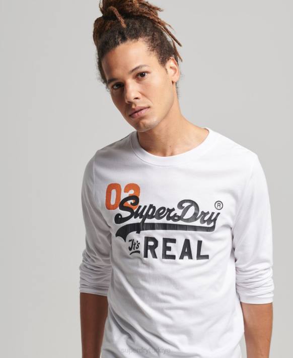 erkekler Superdry beyaz vintage logo amerikan klasik üst NNTB1552