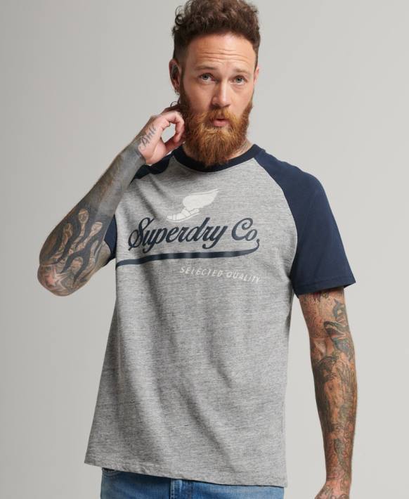erkekler Superdry gri aşil grafik raglan tişört NNTB4972