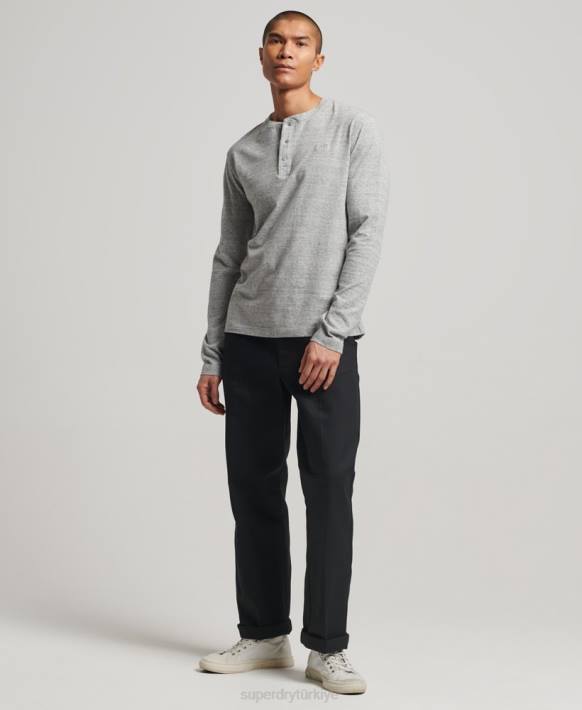 erkekler Superdry gri organik pamuklu eski logo işlemeli henley top NNTB1470