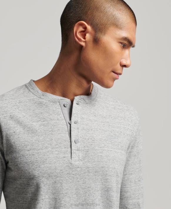 erkekler Superdry gri organik pamuklu eski logo işlemeli henley top NNTB1470
