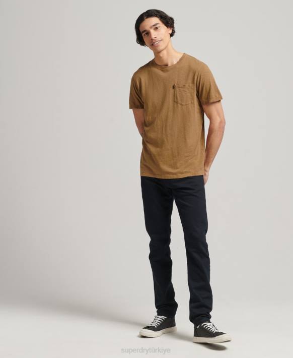 erkekler Superdry kahverengi organik pamuklu bisiklet yaka, düğümlü cepli t-shirt NNTB4905