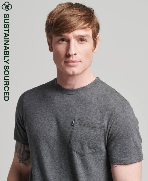 erkekler Superdry koyu gri organik pamuklu bisiklet yaka, düğümlü cepli t-shirt NNTB4910